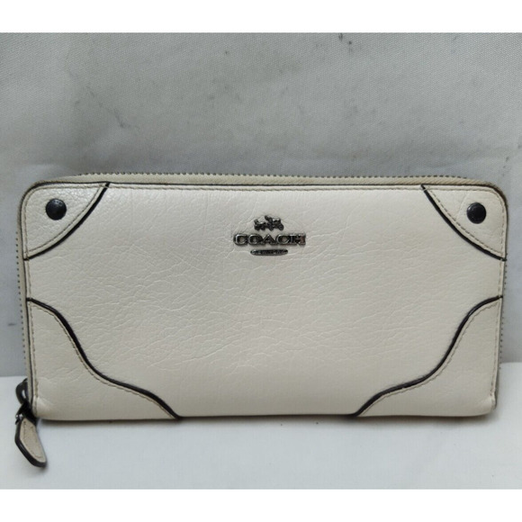 Coach Mickie Off-white Pebbled Leather Double Handle Zipper Tote Bag With Wallet - Picture 7 of 16